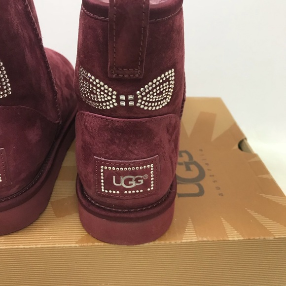 UGG Australia Classic Mini Crystal Bow In Maroon - Picture 7 of 8